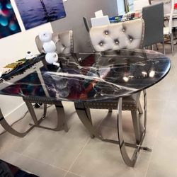 ROUND DINING TABLE FAUX MARBLE TOP 70”