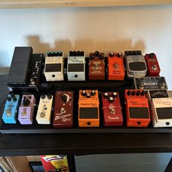 Lots of Guitar Effects Pedals, Pedal Board, BOSS EHX MXR FSOT