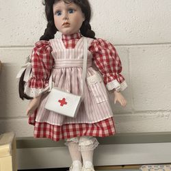 Designs by YOKO Limited Edition Porcelain DOLL 16" RED/WHITE NURSE Doll