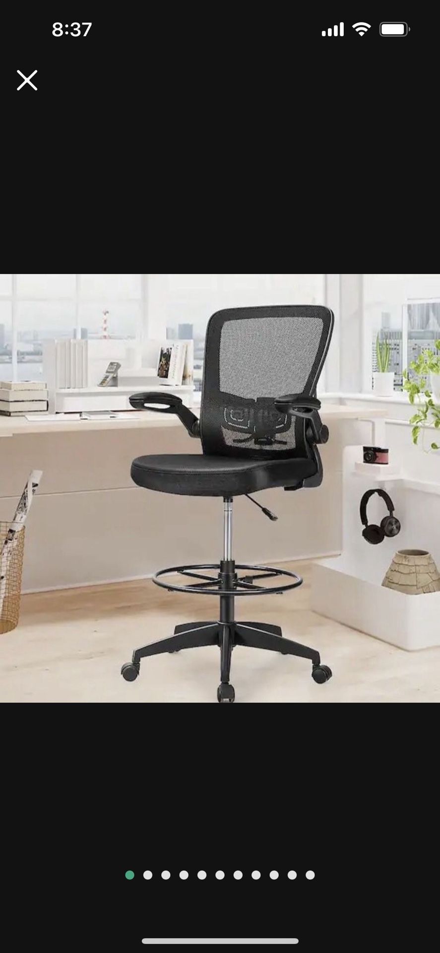 Costway HOME DEPOT Target Black Tall Office Chair with Lumbar Support *Standing desk* Flip Up Arms Drafting Chair $200 Retail  **BRAND NEW IN BOX** 