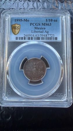 1995 Mexico Libertad 1/10 oz Silver PCGS MS63 Monster toning