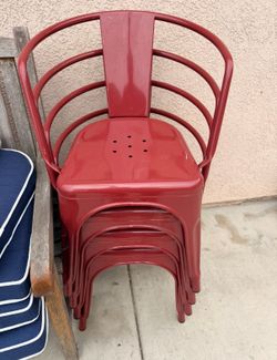 Red Metal Stackable Chairs Set of 4
