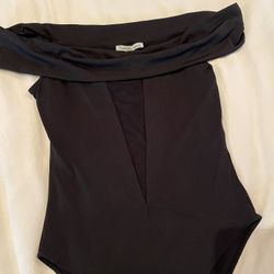 Black Bodysuit With Sheer V At Bust Area 