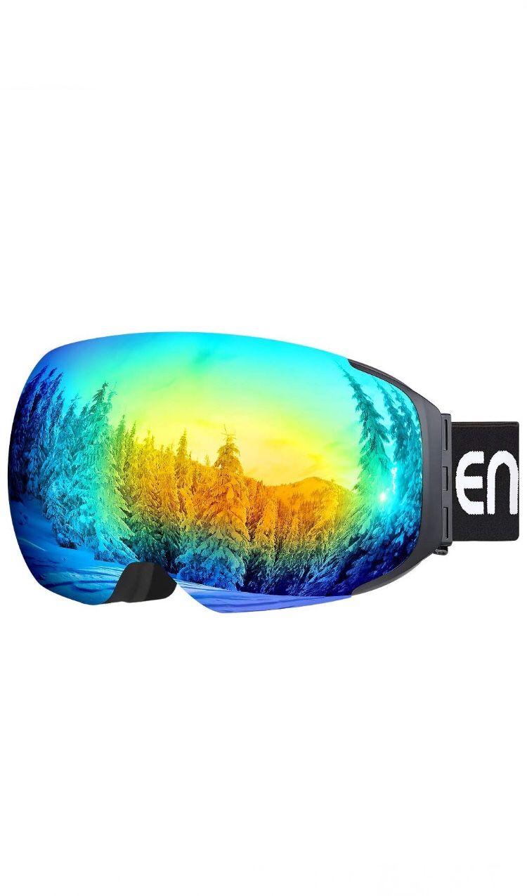 ENKEEO Ski Goggles - Detachable Dual Layer Anti-Fog Magnet Lens 100% UV400 Protection Frameless Snow Goggles with Bendable Frame, Windproof for Men W