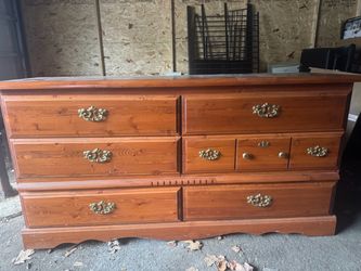 Vintage Wooden Dresser with Brass-Style Handles.