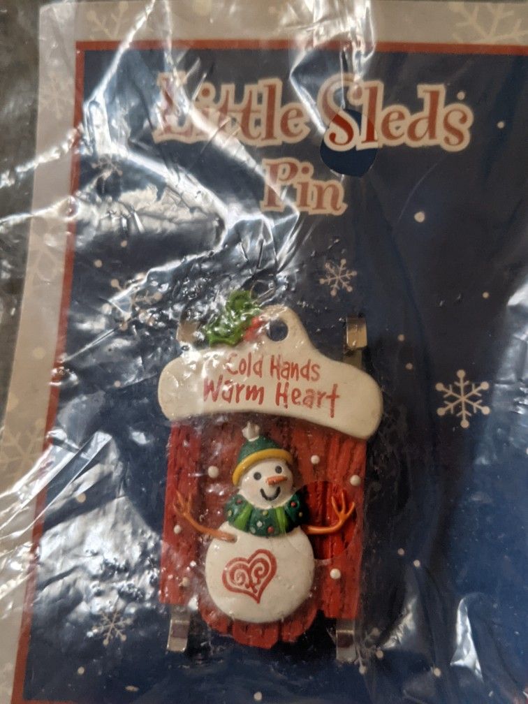 Brand New Snowman Sled Pin