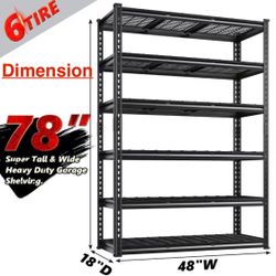 😀 REIBII 6-Tiers 48"Wx18”Dx78”H Metal Garage Shelves Adjustable Shelving For Garage, Warehouse, Basement,👀Missing 2 pieces of support bar 