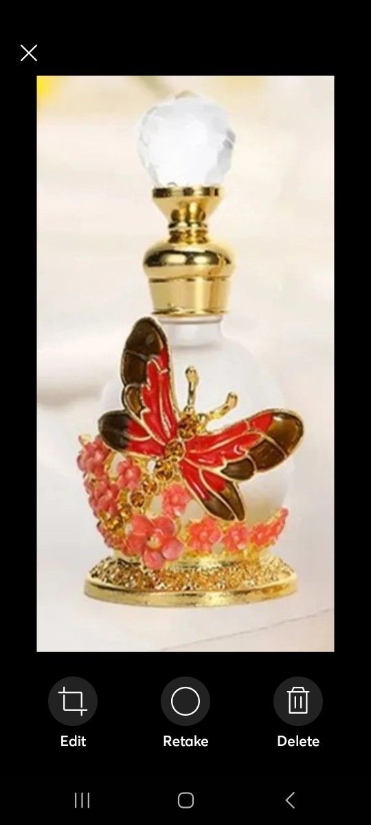 Vintage red and pink dragonfly perfume or essential oil bottle
15 ml