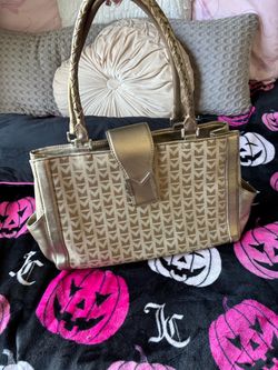 Vintage Michael Kors Metallic Gold Signature Monogram Jacquard Tote Bag - Braided Straps