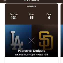 Padres Vs Dodger’s  Saturday May 11th