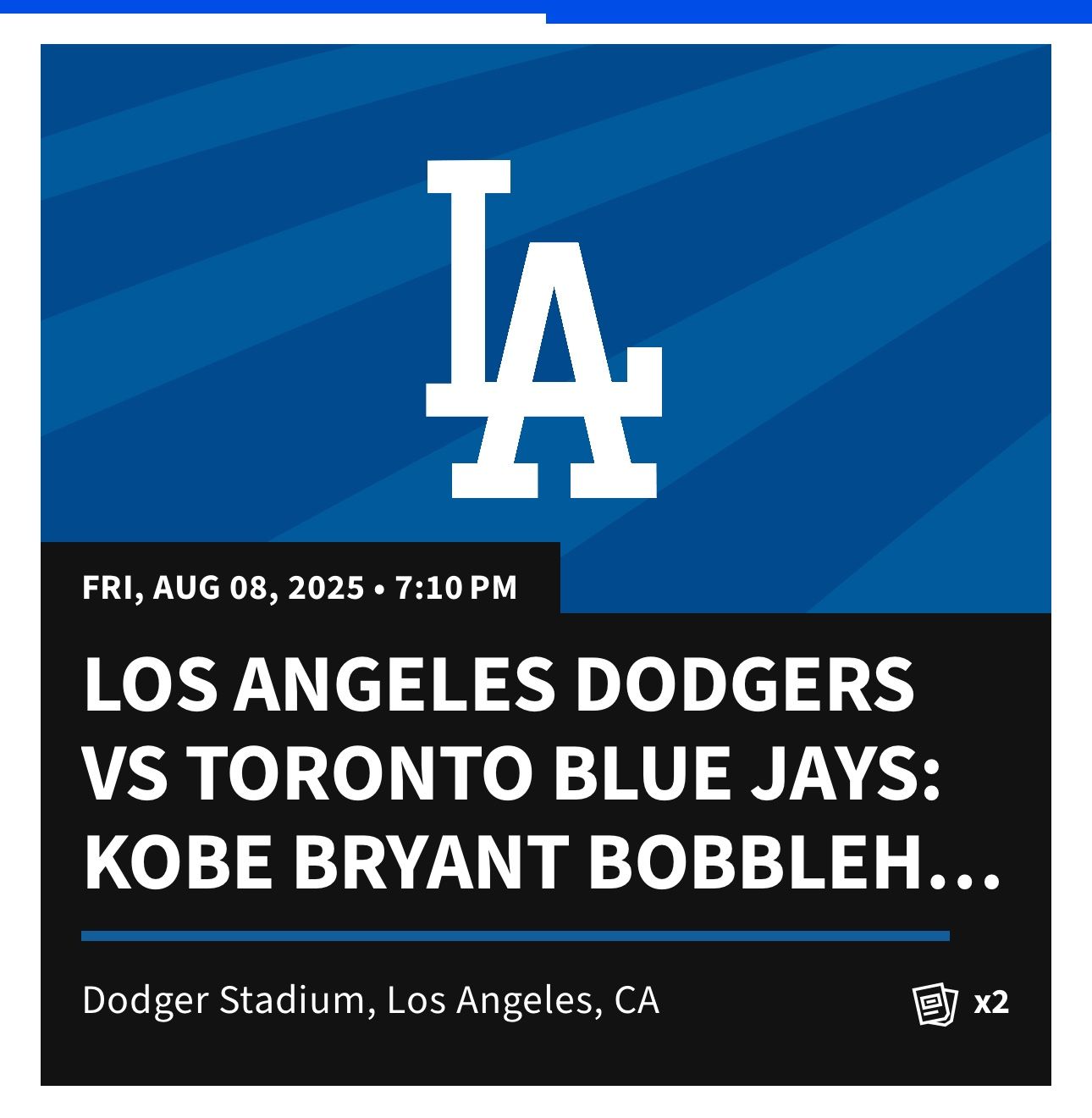 Dodger Tickets Kobe Bobble head Night