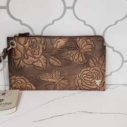 Anuschka Hand Painted Embossed Leather Wristlet 