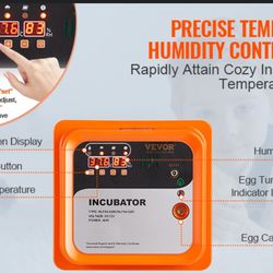 VEVOR 360 Incubators for Hatching, Automatic Turner with with Temperature and Humidity Control, 12 Eggs Poultry Hatcher with ABS Transparent Shell for