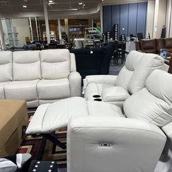 Genuine Leather Power Recliner Power Headrest With USB Port Sofa And Loveseat