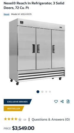 Nexel® Reach In Refrigerator, 3 Solid Doors, 72 Cu. Ft