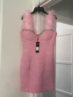 Fashion nova Pink Tweed Mini Dress with Feather