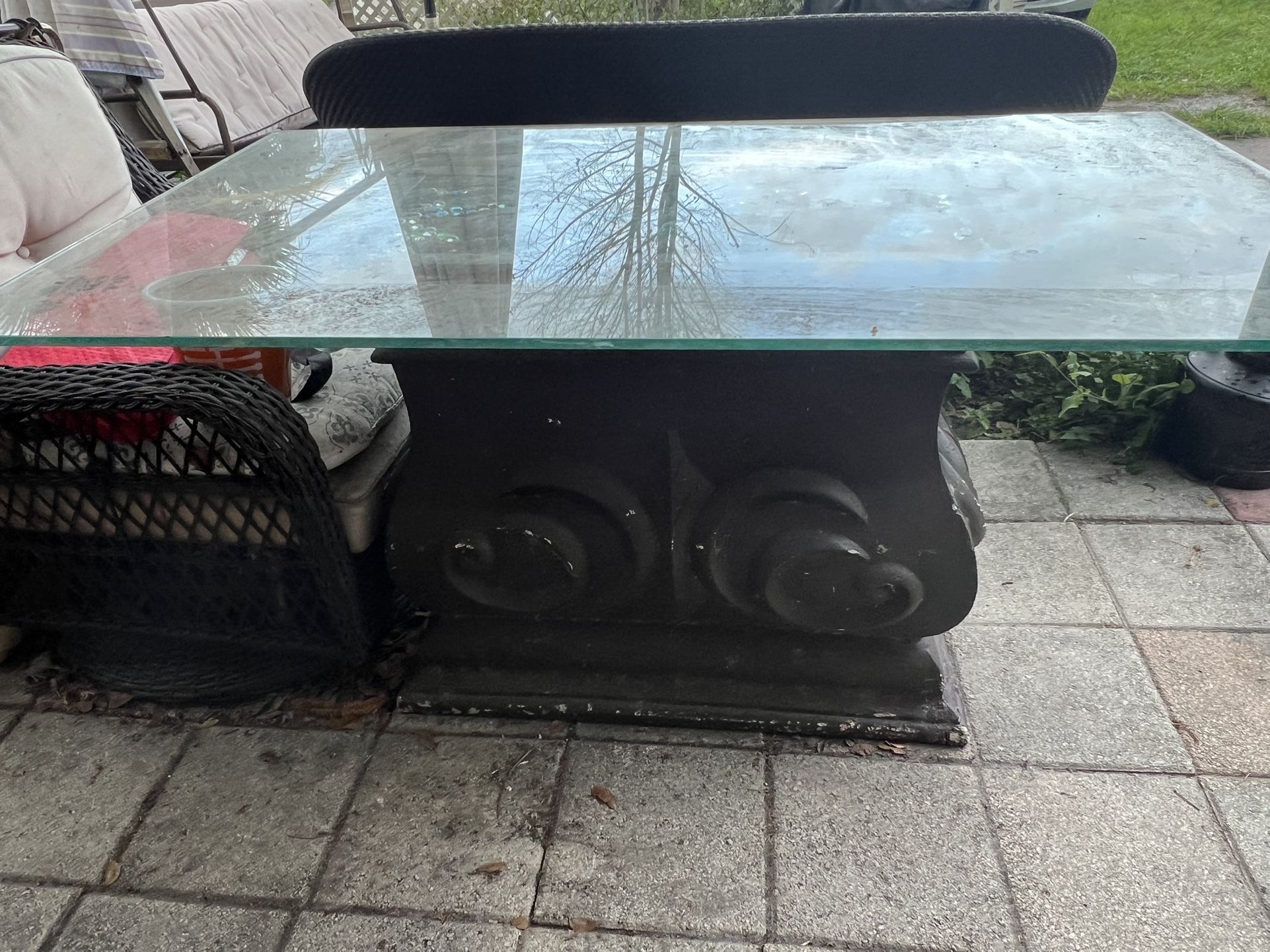It was my dining room table for a long time. The bottom does need to be repainted brown. The top is really beautiful and has marbles and it’s a goeous