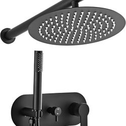 Black Shower Heads with Handheld Spray Combo, 10-Inch Round Rainfall Shower Head with Shower Valve, Stainless Steels Shower Faucet Set with Shower Hos