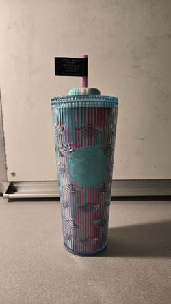 Starbucks 2025 Summer Beach Pool Floaty Straw Topper Pink Blue 24 oz