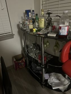 Bar And Stools W/ Wine Glasses Included