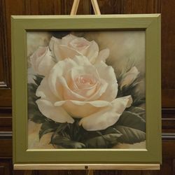 Signed "Igor Levishev" White Roses Painting 