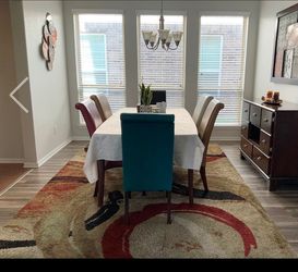 7 Piece Wooden Dining Room Set with Upholstered Chairs