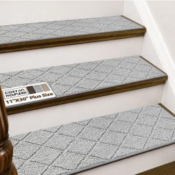(Brand New in Box)  COSY HOMEER Stair Treads for Wooden Steps Indoor Non Slip 11"x30",15pcs Washable Peel&Stick Carpet Stair Treads,Soft Polyester Sta