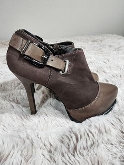 Dark gray and black stiletto heels