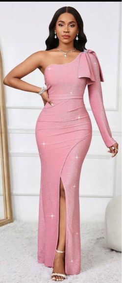 Pink Glitter One-Shoulder Maxi Dress