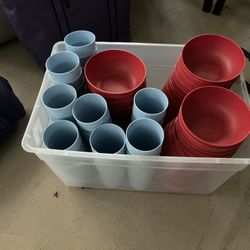 Mainstays Red Bowls & Blue Cups Lot .  .50 each. 