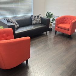 Leather Sofa And 2 Accent Chair Living Room Set