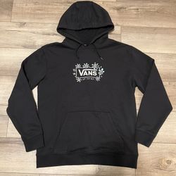 Van's Off The Wall Trippy Grin Daisy Flowers Men's Black Hoodie Sweatshirt Size L