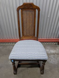 Traditional Wood Cane Back Dining Chair with Carved Shell Detail