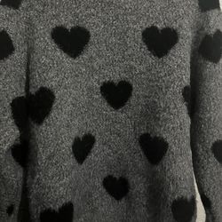 Gray Knit Sweater with Black Heart Pattern