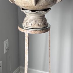 Ornate Decorative Pot with Metal Stand – Artistic Accent Piece
