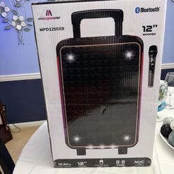 Brand new MaxPower MPD1255XB portable Bluetooth party speaker with 12” woofer. Retail around $350.