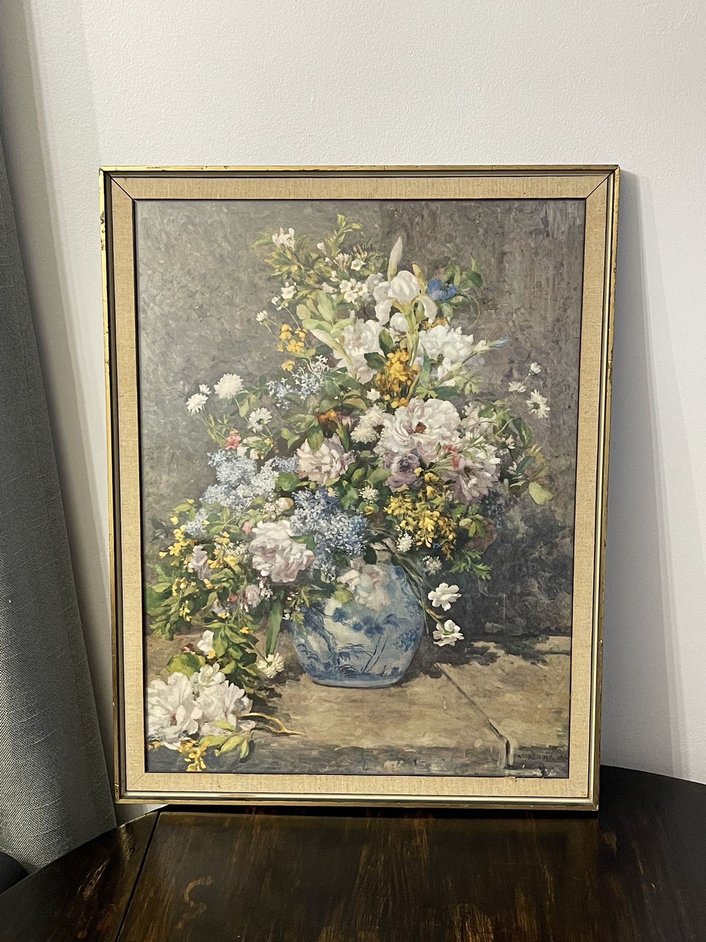 SPRING BOUQUET FLOWERS IN A VASE 1866 FRENCH ANTIQUE PRINT BY A. RENOIR