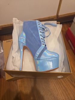 Holographic Blue Boot Heels