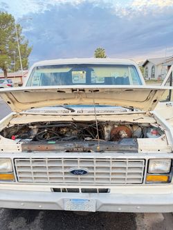 Ford Truck White Hood Open Engine Bay