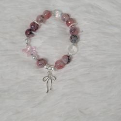 Glass Beaded Stretch Bracelet With Charm, NWOT 