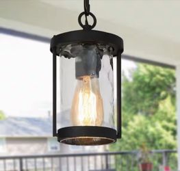 Uolfin 1-Light Outdoor Pendant Light Black Water Glass