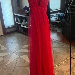 Red V Neck Tulle Dress