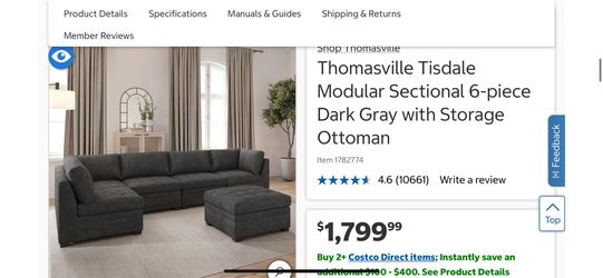 Thomasville Tisdale Modular Sectional 6-piece Dark Gray with Storage Ottoman