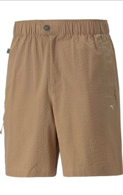 PUMA MMQ Seersucker Shorts, Tiger's Eye Brown, Size Large