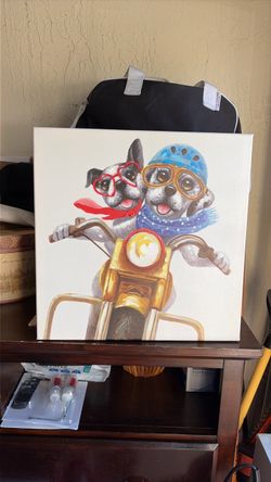 Dogs on Motorcycle Canvas Wall Art
