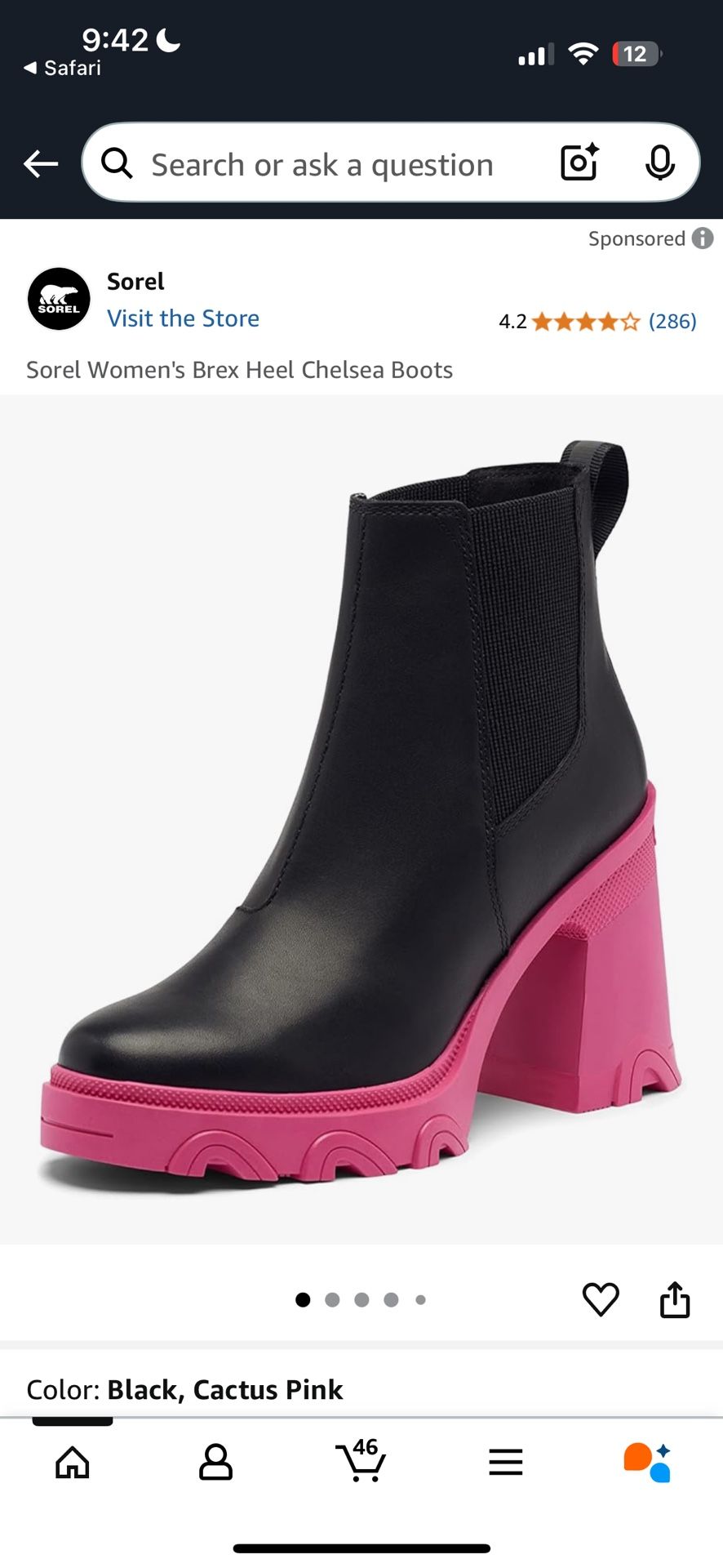 6.5 Pink And Black Sorel Women's Brex Heel Chelsea Boots