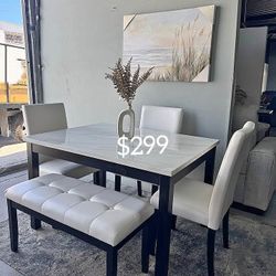 5-pc Dining Table Set With Bench 