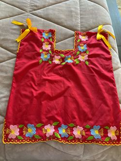 Red made in Mexico embroidered blouse with yellow ribbon size XL