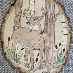 Handmade one of a kind Rustic wood burn Big Buck Deer plaque decoration