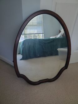 Heavy Antique Mirror with Solid Wood Frame Irregular Shape